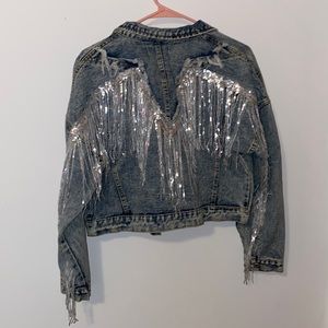 Sequin fringe denim jacket
